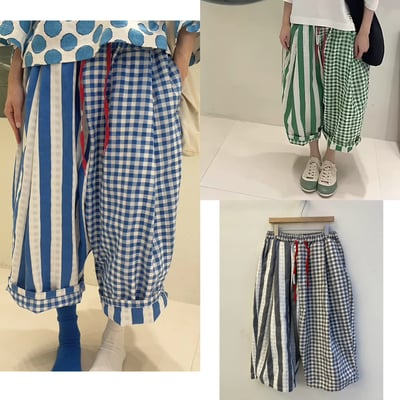 拼接格子條紋休閒褲 26306171