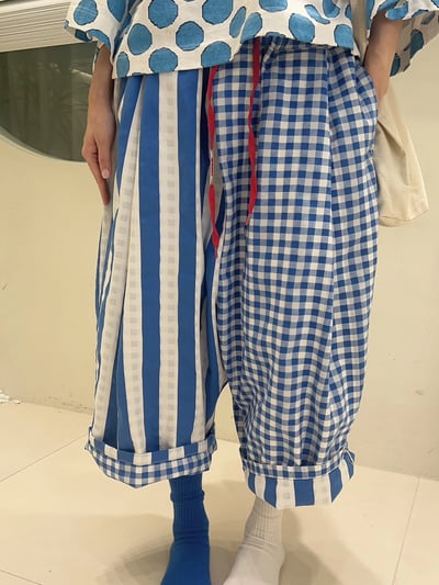 拼接格子條紋休閒褲 26306173