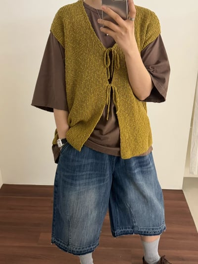 綁帶針織棉背心 26313015