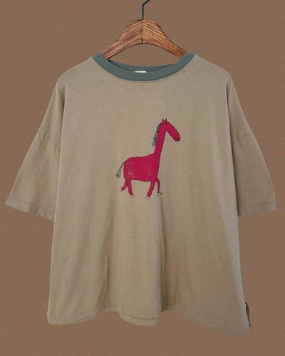 配色領圖繪上衣 260309059