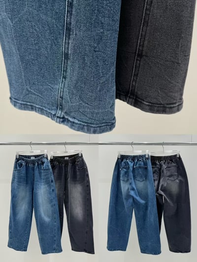 鬆緊腰磨白牛仔褲 260115122