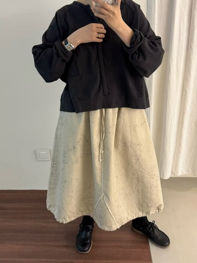 鬆緊腰拼接休閒裙 206024