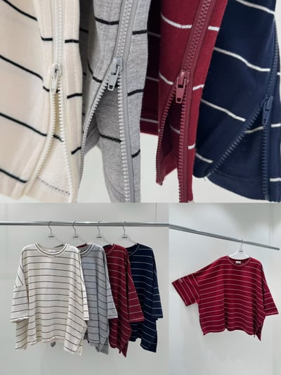 側拉鍊條紋上衣 260409047