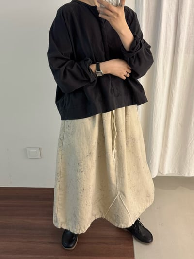 鬆緊腰拼接休閒裙 206025