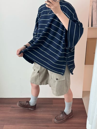 側拉鍊條紋上衣 260409044