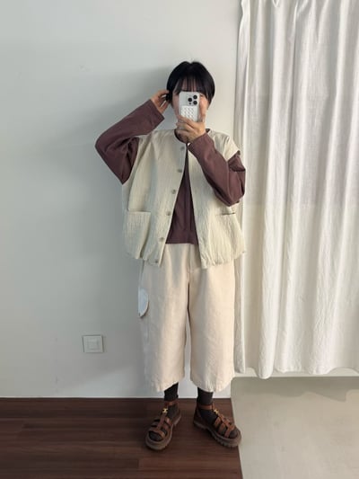 抓褶口袋圓領背心 206013