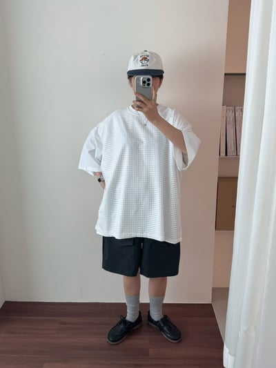 異材質餅乾格上衣 260409062