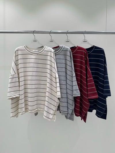 側拉鍊條紋上衣 260409041