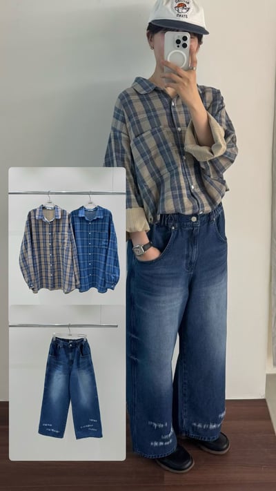 水洗磨白微刷破牛仔褲 206121