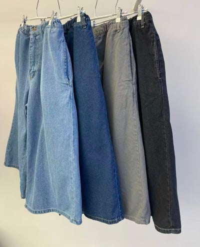 鬆緊腰寬鬆丹寧褲 263061412