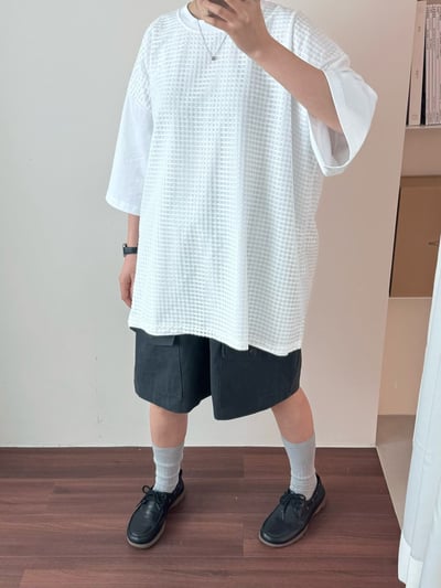 異材質餅乾格上衣 260409064