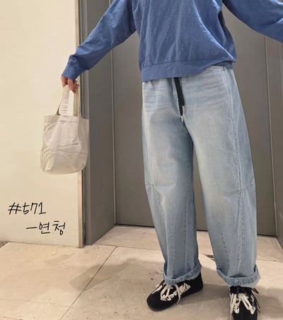 鬆緊腰車線丹寧褲 26310172