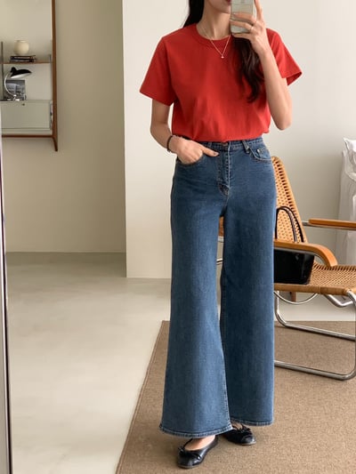 高腰長腿寬管牛仔褲7