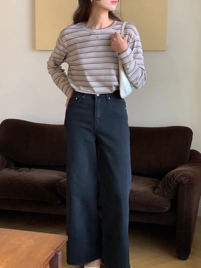 高腰長腿寬管牛仔褲11