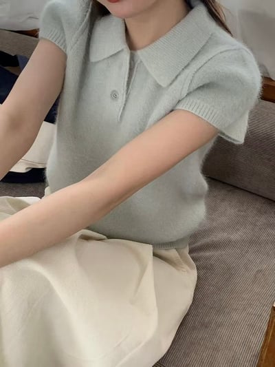 小翻領短袖針織上衣1