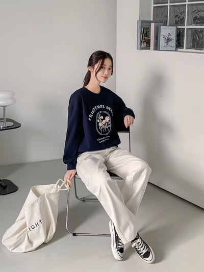 法式復古花卉印花圓領衛衣4