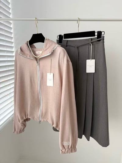 拼紗滾邊連帽短版外套4