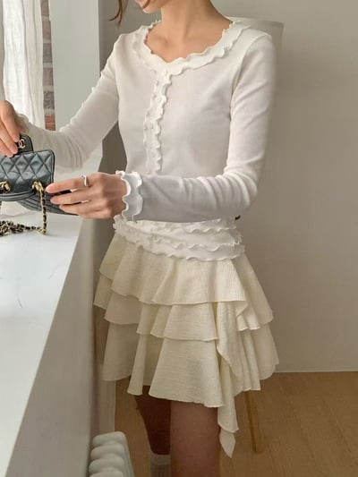 荷葉滾邊修身羅紋上衣11