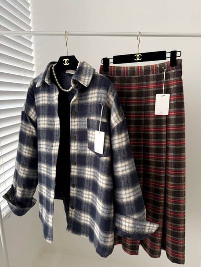 新年款 格紋傘擺長裙6