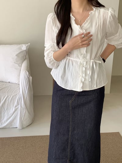 綁帶荷葉襯衫2