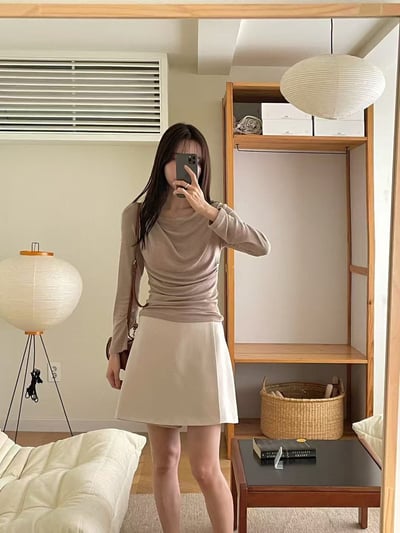 優雅斜領修身上衣3