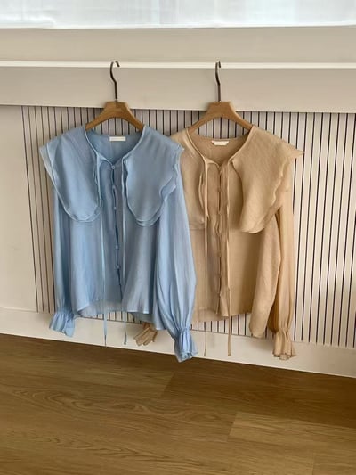 天絲大領片綁帶襯衫11