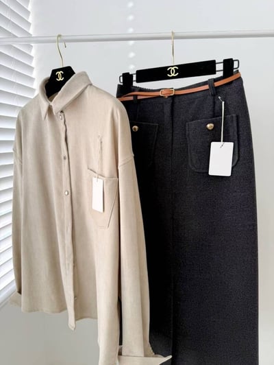 毛呢前開衩修身長裙7