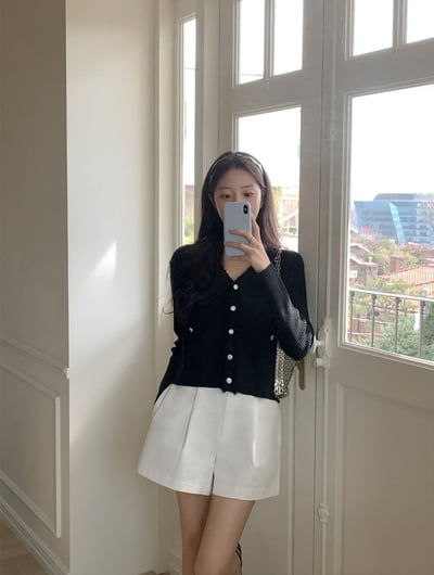 法式滾邊V領針織開襟衫7