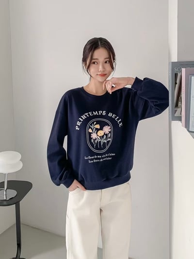 法式復古花卉印花圓領衛衣2