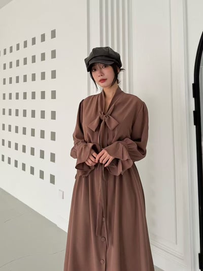 柔霧綁結蝴蝶領長洋裝13