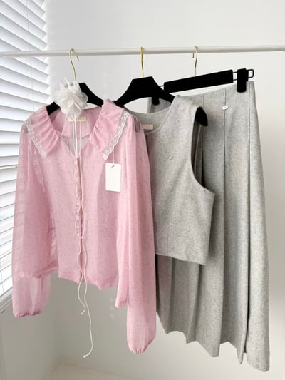 碎花蕾絲大翻領雪紡上衣8