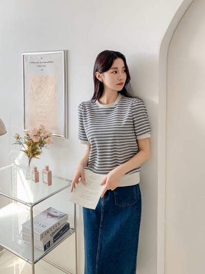 復古條紋針織短袖上衣7