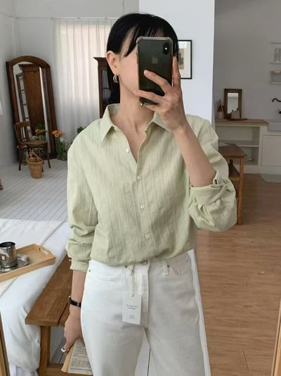 質感直條紋長袖襯衫3