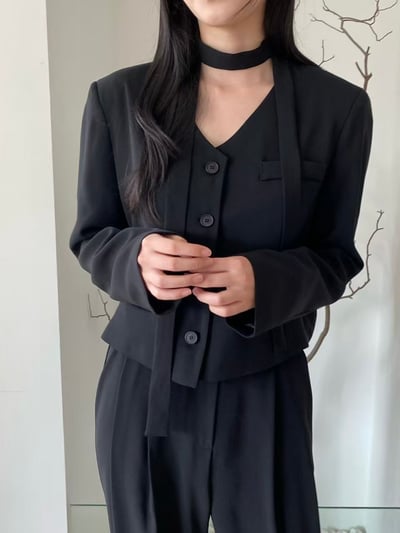 質感俐落綁帶西裝套裝(外套+長褲可拆售）5