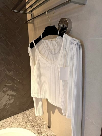 假兩件蕾絲背心針織外套組4