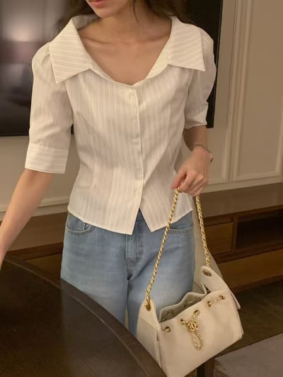 大領條紋修身襯衫1