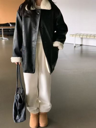 復古羊羔翻領皮衣外套4