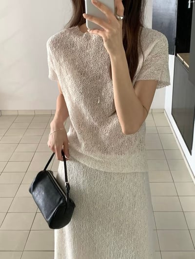 柔霧紋理氣質套裝(上衣/長裙可拆售)2