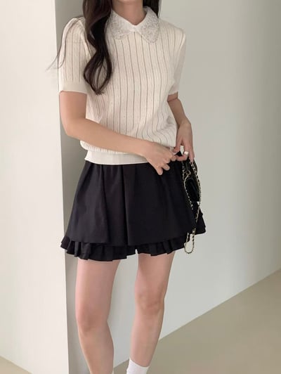 銀珠刺繡領片針織上衣5