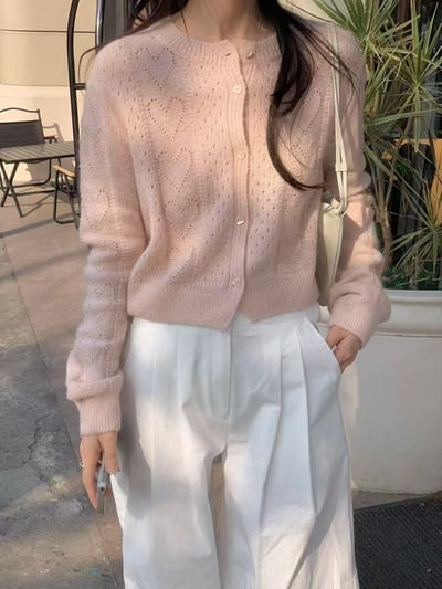 愛心鏤空針織開襟上衣2