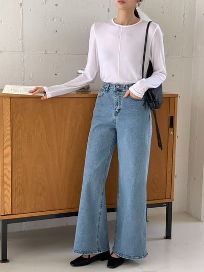 高腰長腿寬管牛仔褲3
