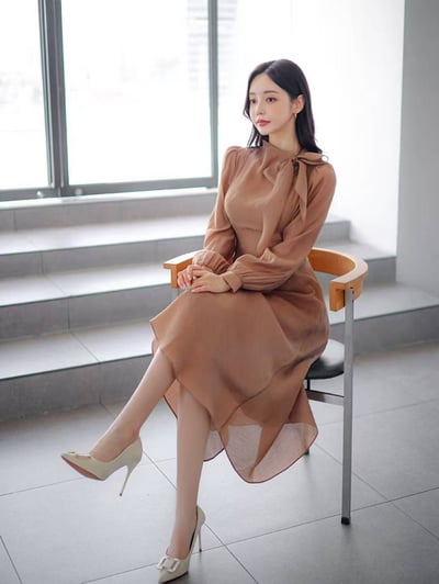 典雅名媛・綁帶公主袖長洋裝10