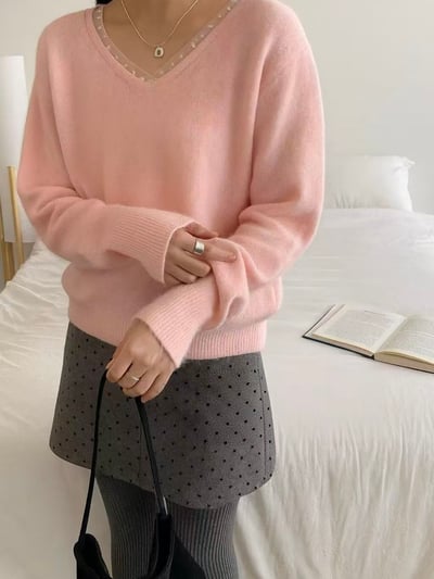 點點滾邊 V 領毛衣5