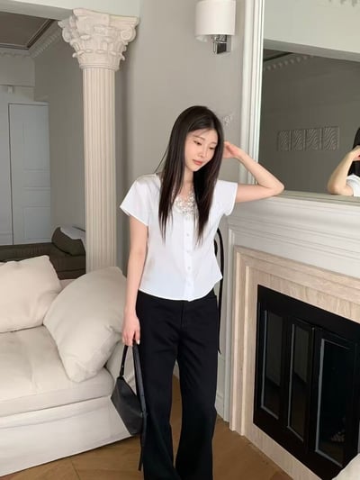 法式蕾絲柔光襯衫上衣5