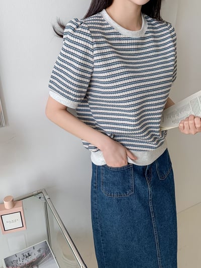 復古條紋針織短袖上衣9