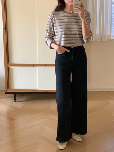 高腰長腿寬管牛仔褲10