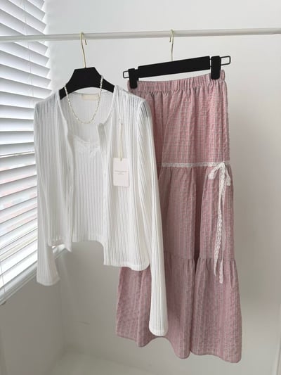 假兩件蕾絲背心針織外套組3