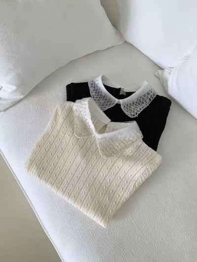 銀珠刺繡領片針織上衣12