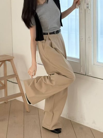 俐落感高腰寬版長褲4