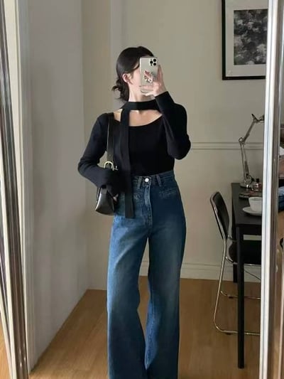 斜肩垂帶針織上衣3